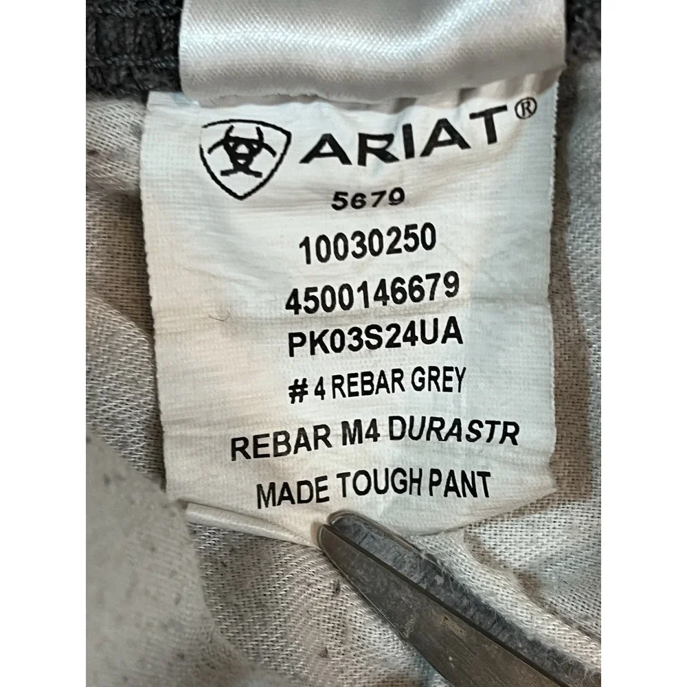 Ariat Rebar M4 Pants Mens 50x32 Gray Relaxed Straight Canvas Carpenter Workwear